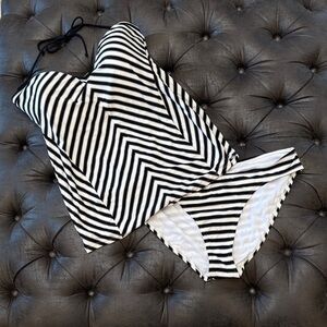 Jessica Simpson Black and White Striped Bikini Set